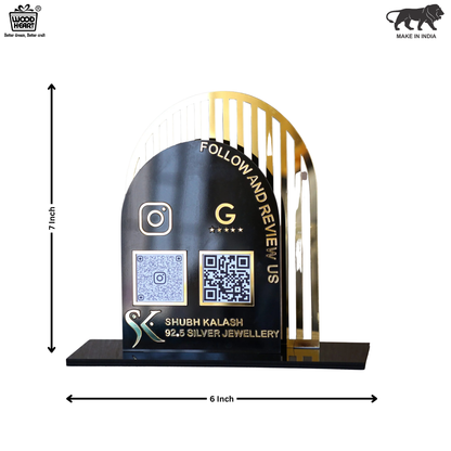 Luxury Acrylic QR Code Stand – “Follow and Review Us” for Shubh Kalash Silver Jewellery