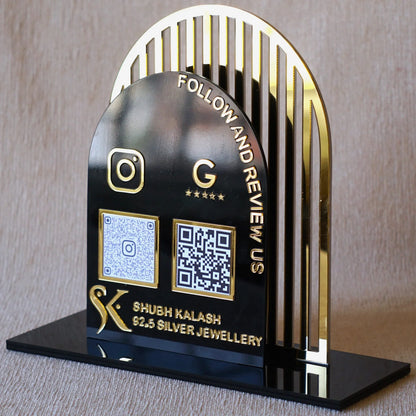 Luxury Acrylic QR Code Stand – “Follow and Review Us” for Shubh Kalash Silver Jewellery