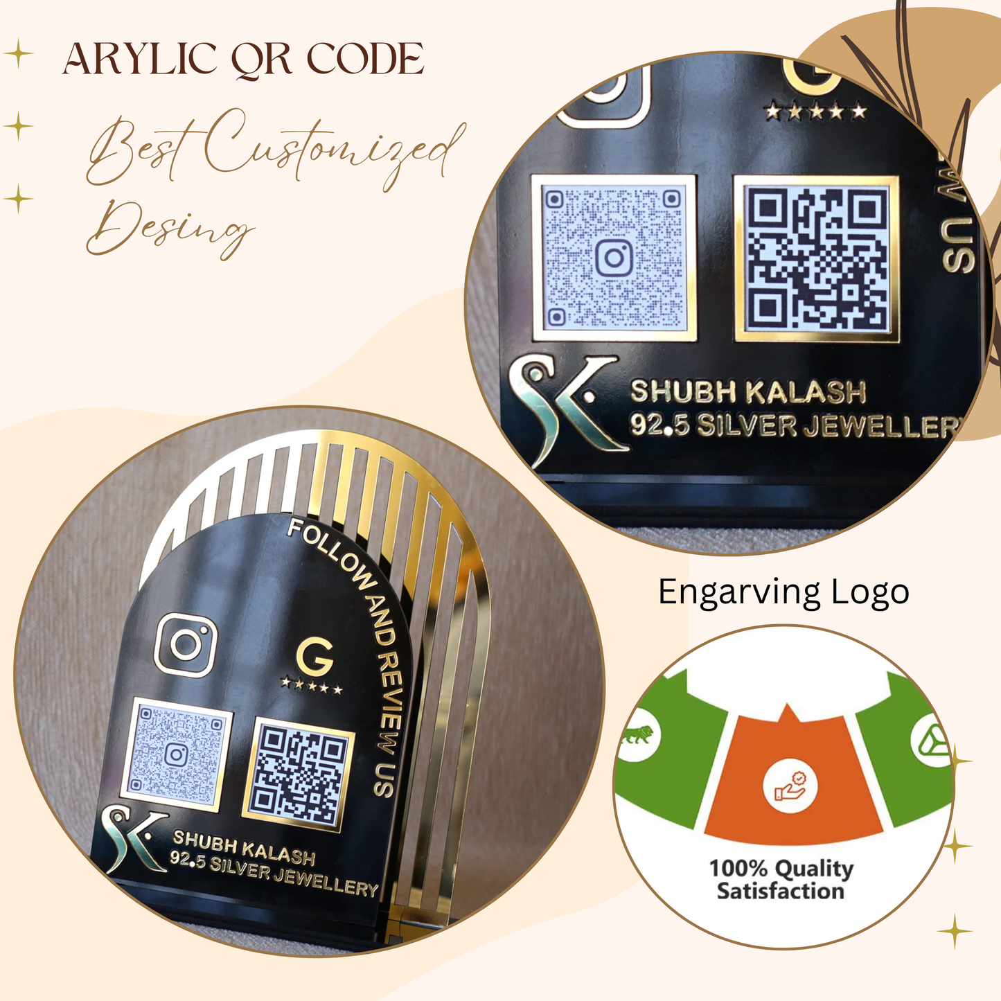 Luxury Acrylic QR Code Stand – “Follow and Review Us” for Shubh Kalash Silver Jewellery