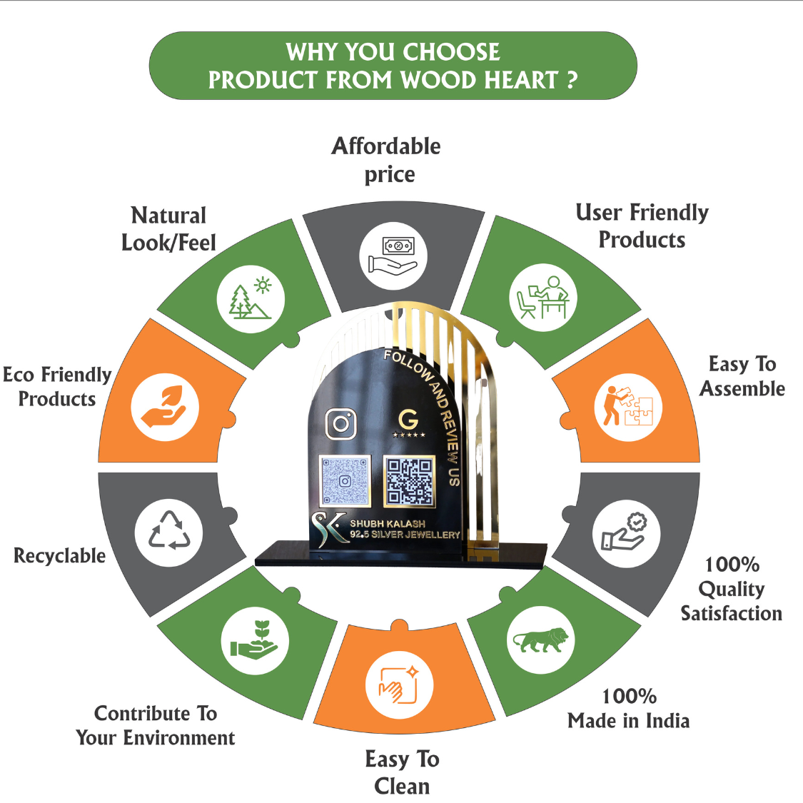 Luxury Acrylic QR Code Stand – “Follow and Review Us” for Shubh Kalash Silver Jewellery