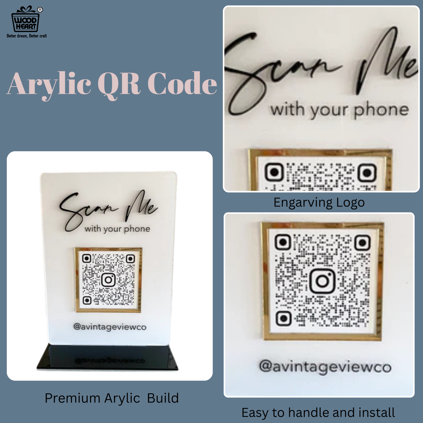 Custom Acrylic QR Code Stand for Instagram (@avintageviewco)