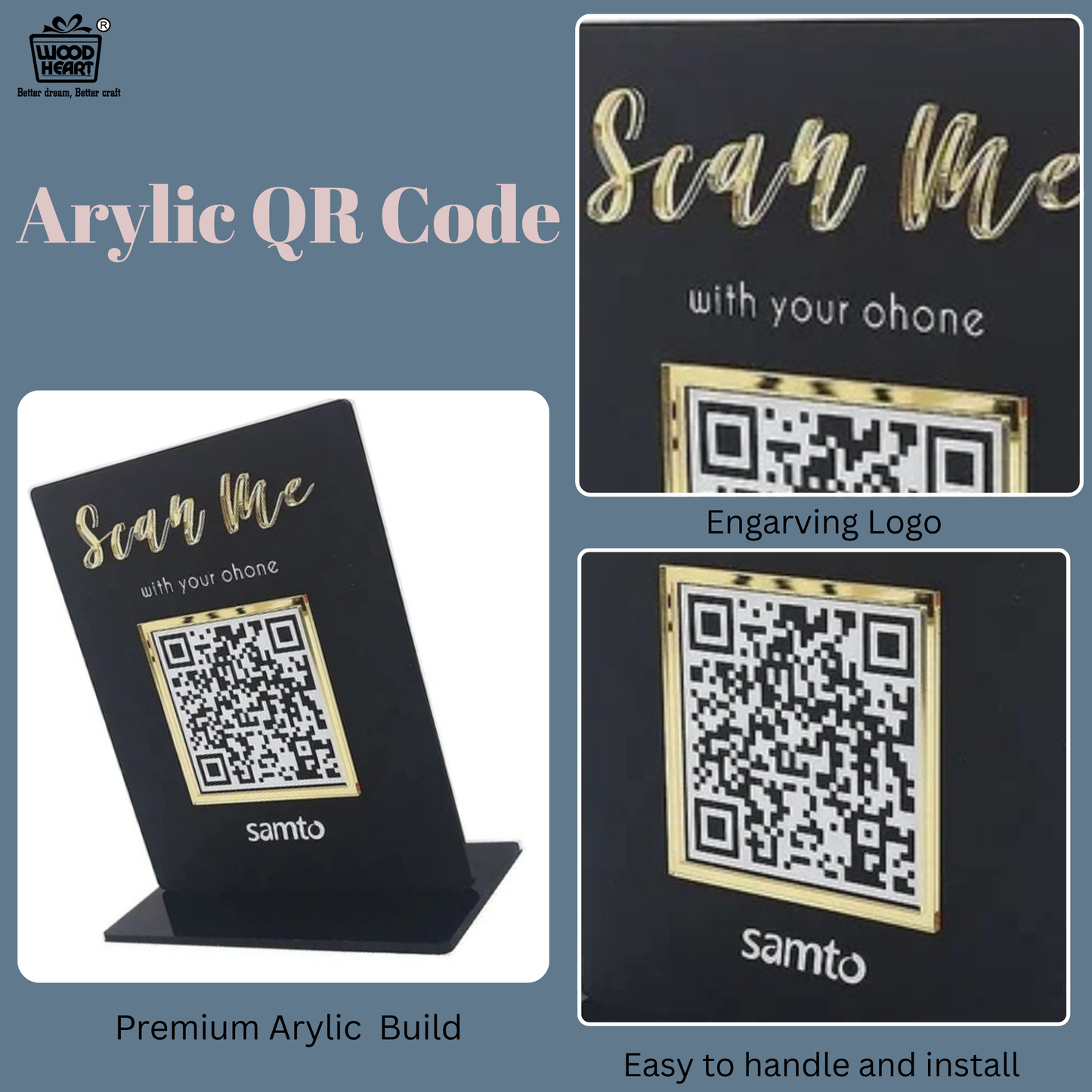 Custom Black Acrylic QR Code Table Stand – Samto