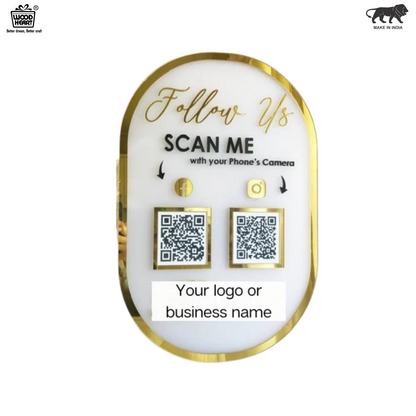 Custom Dual QR Code Acrylic Display Stand – Social Media Follow Us Board