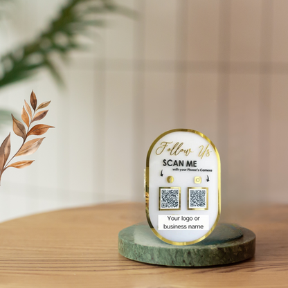 Custom Dual QR Code Acrylic Display Stand – Social Media Follow Us Board
