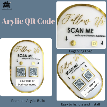 Custom Dual QR Code Acrylic Display Stand – Social Media Follow Us Board