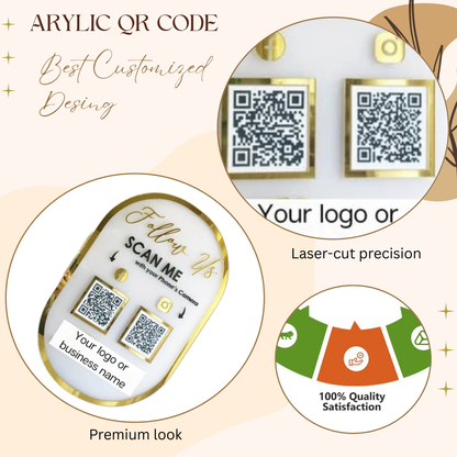 Custom Dual QR Code Acrylic Display Stand – Social Media Follow Us Board