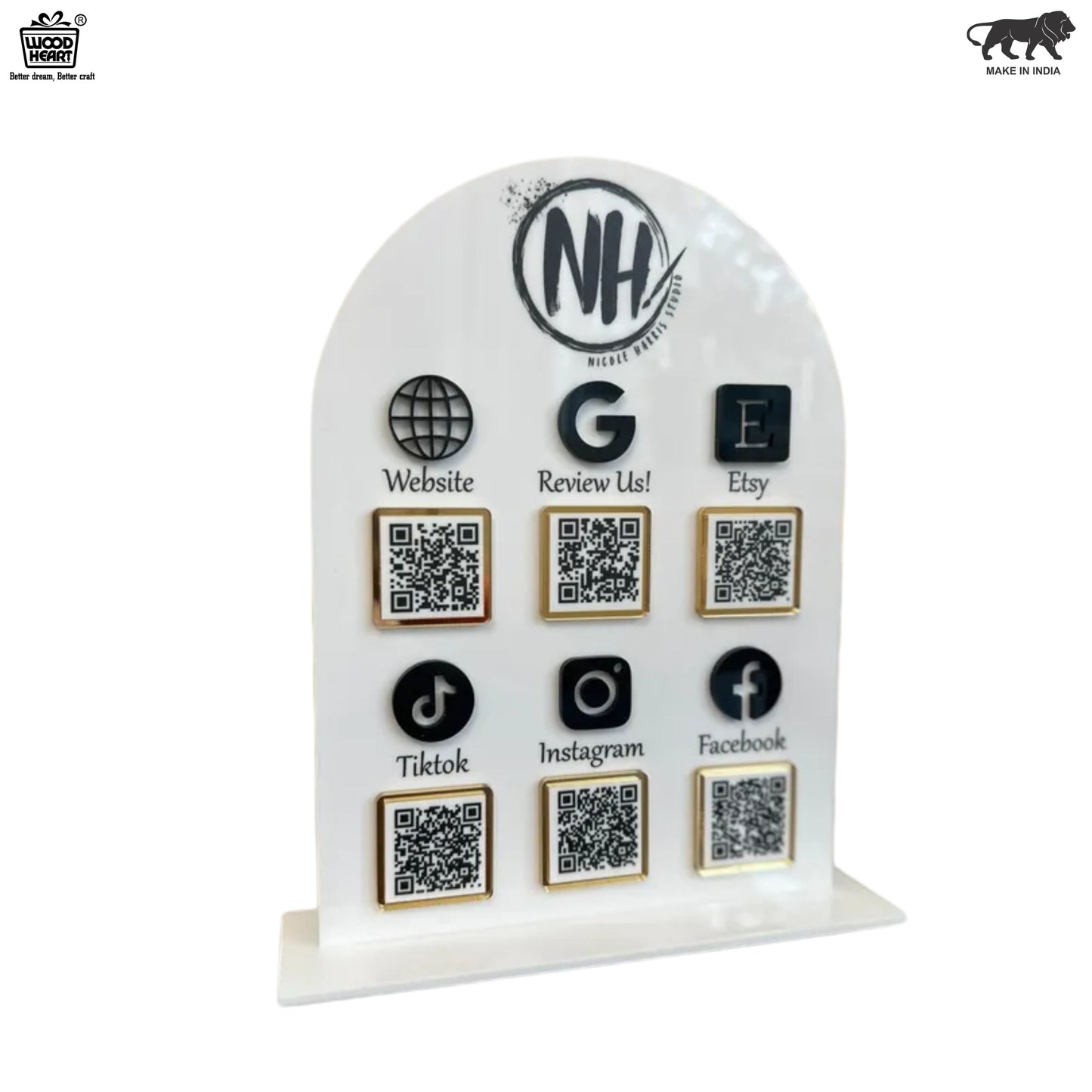 Custom Multi-Platform Acrylic QR Code Stand – 6 Link Social Media & Website Display