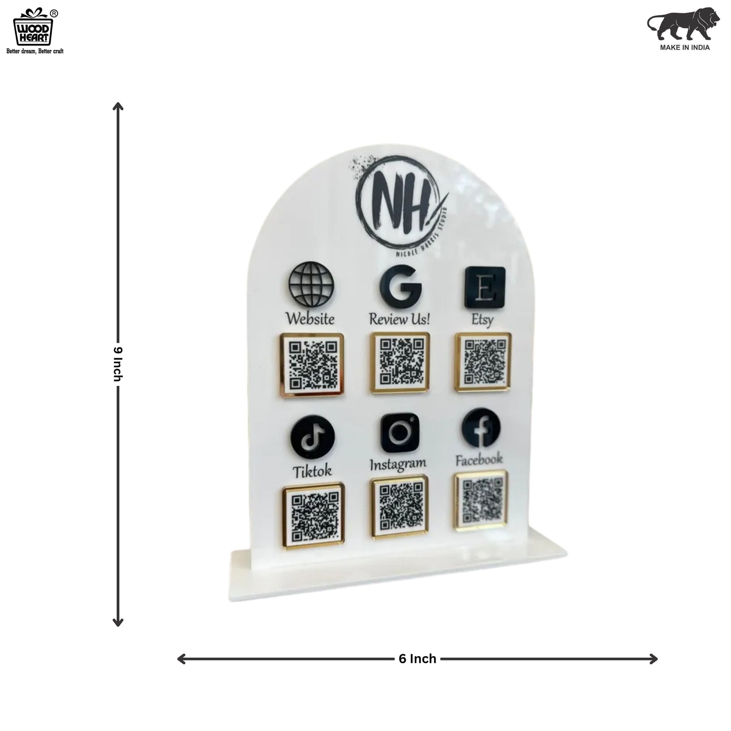 Custom Multi-Platform Acrylic QR Code Stand – 6 Link Social Media & Website Display