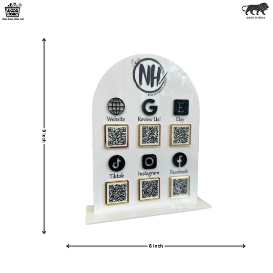 Custom Multi-Platform Acrylic QR Code Stand – 6 Link Social Media & Website Display
