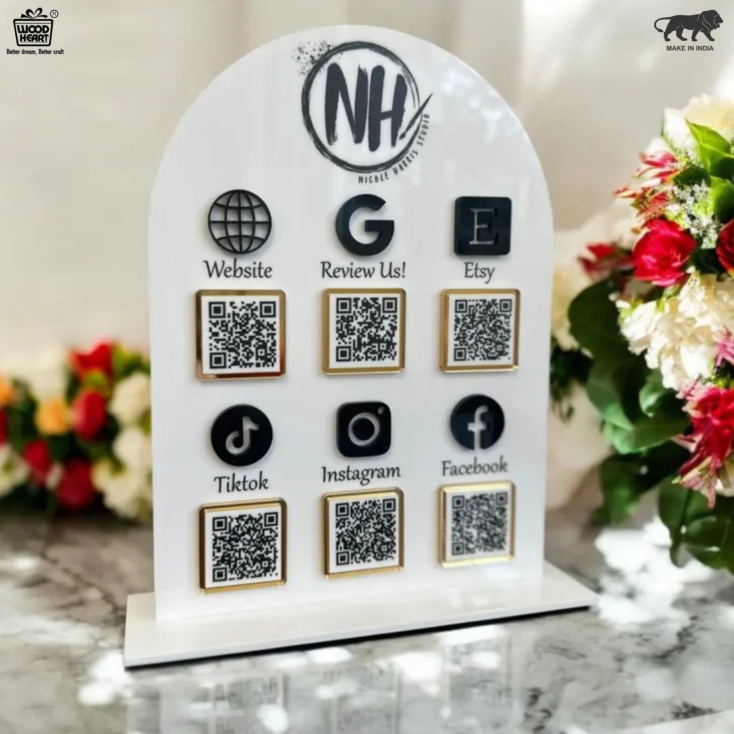 Custom Multi-Platform Acrylic QR Code Stand – 6 Link Social Media & Website Display