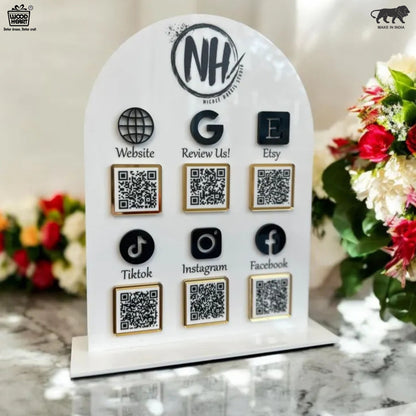 Custom Multi-Platform Acrylic QR Code Stand – 6 Link Social Media & Website Display