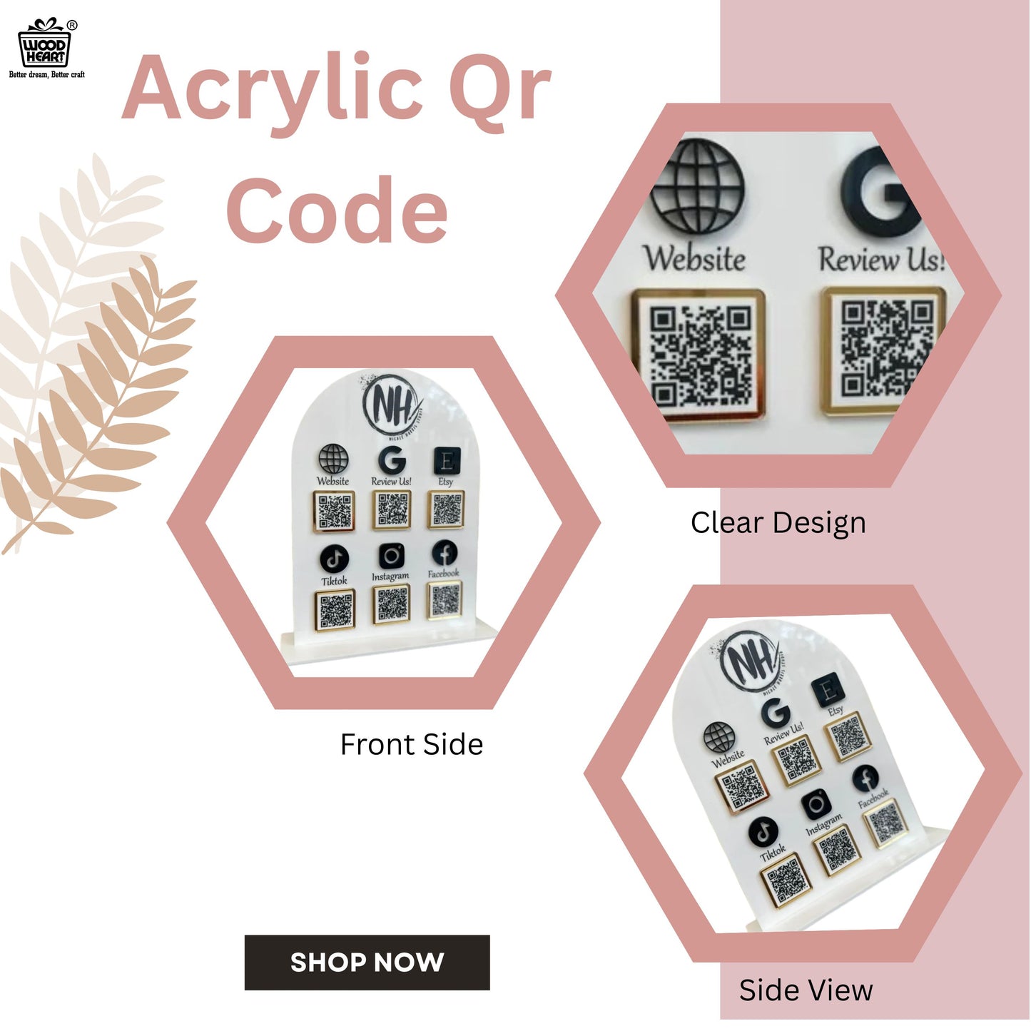 Custom Multi-Platform Acrylic QR Code Stand – 6 Link Social Media & Website Display