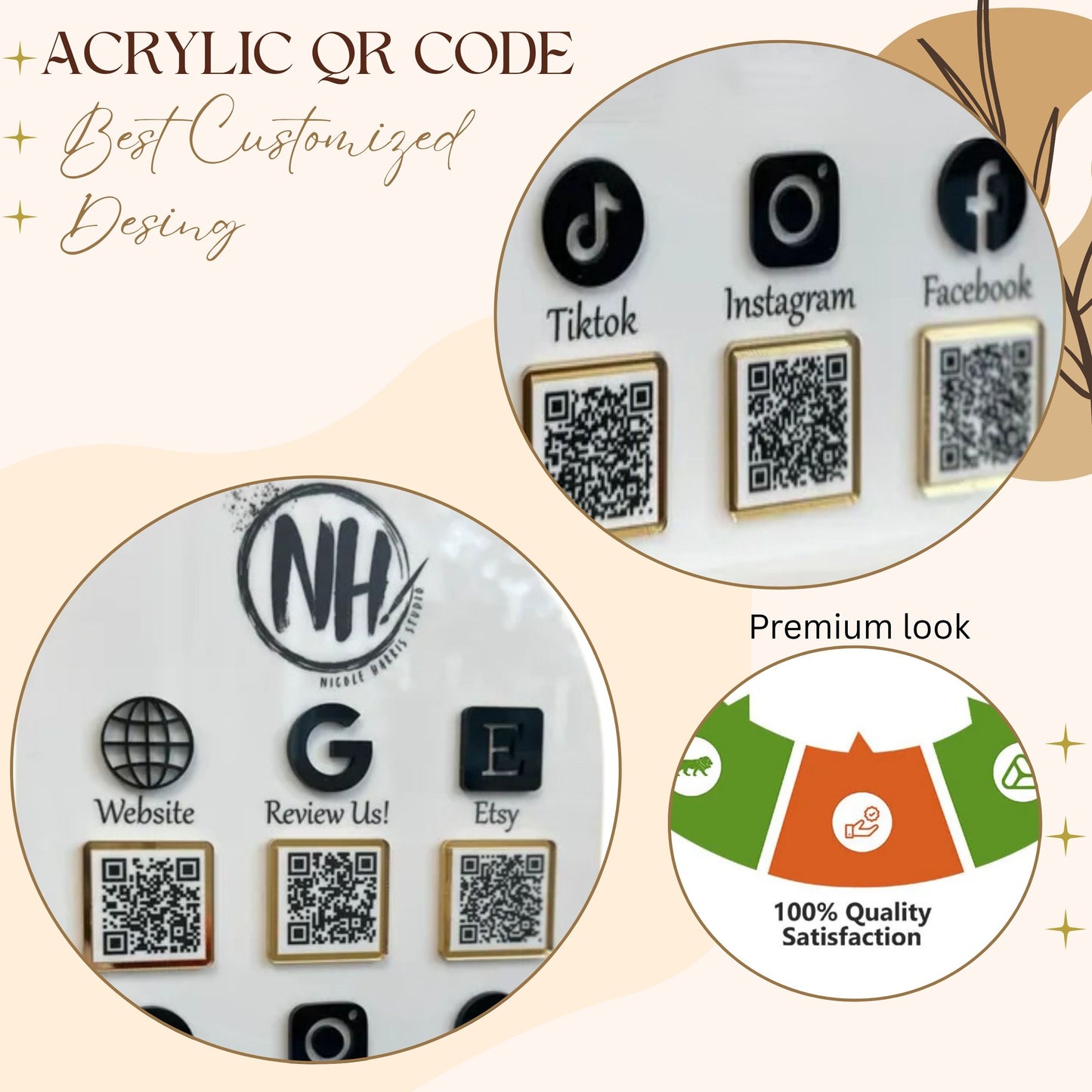 Custom Multi-Platform Acrylic QR Code Stand – 6 Link Social Media & Website Display