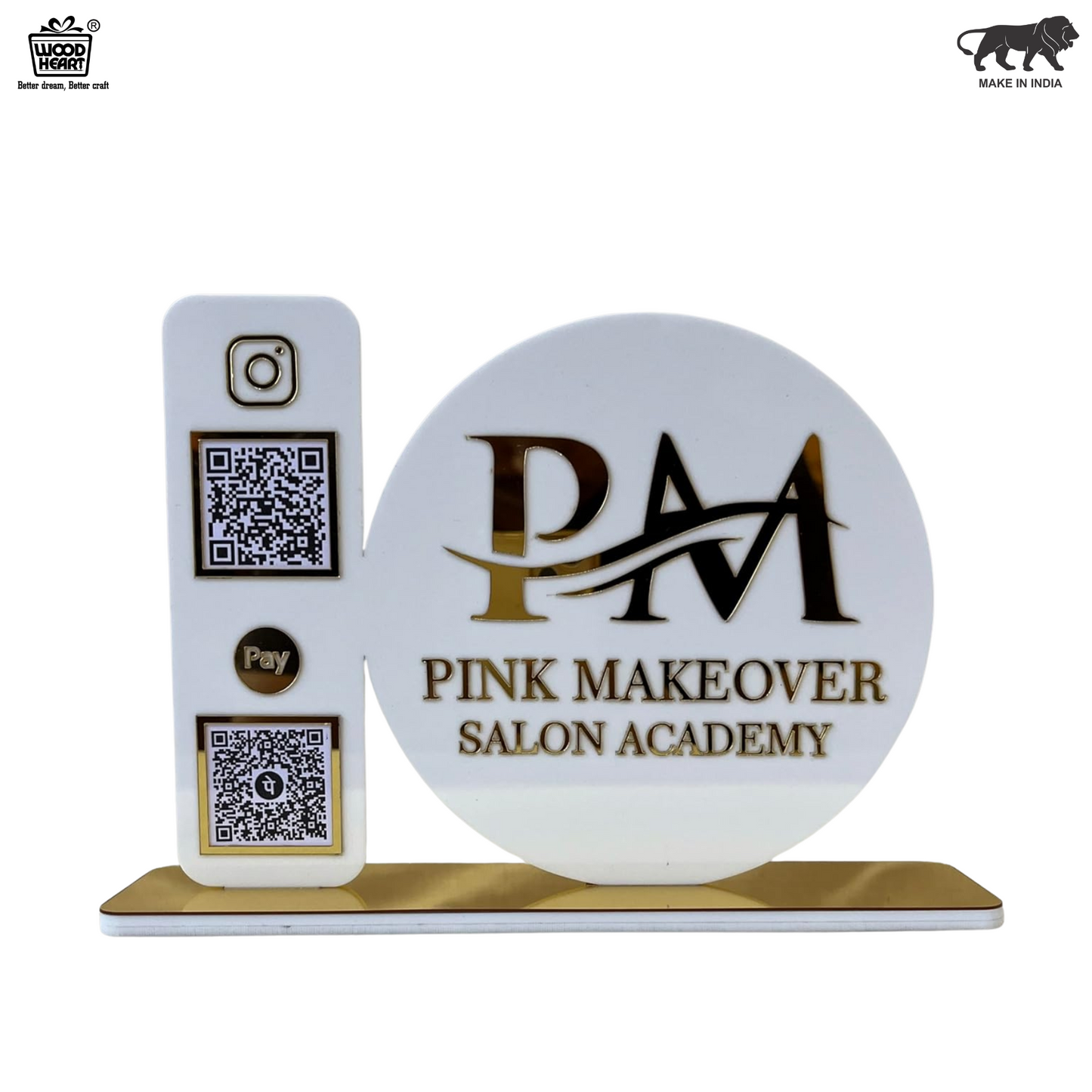 Custom Acrylic Dual QR Code Stand – Pink Makeover Salon Academy