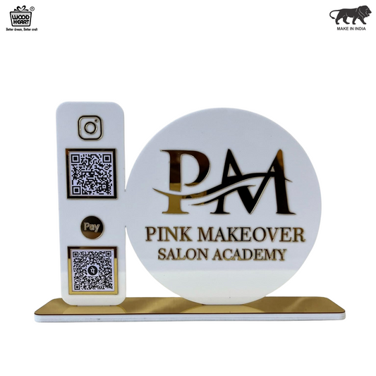 Custom Acrylic Dual QR Code Stand – Pink Makeover Salon Academy