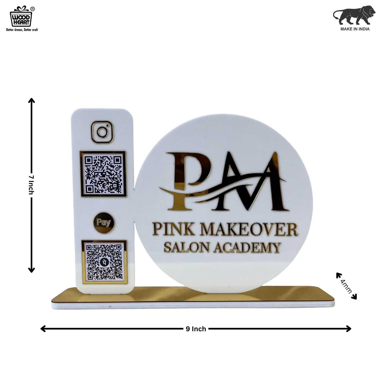 Custom Acrylic Dual QR Code Stand – Pink Makeover Salon Academy