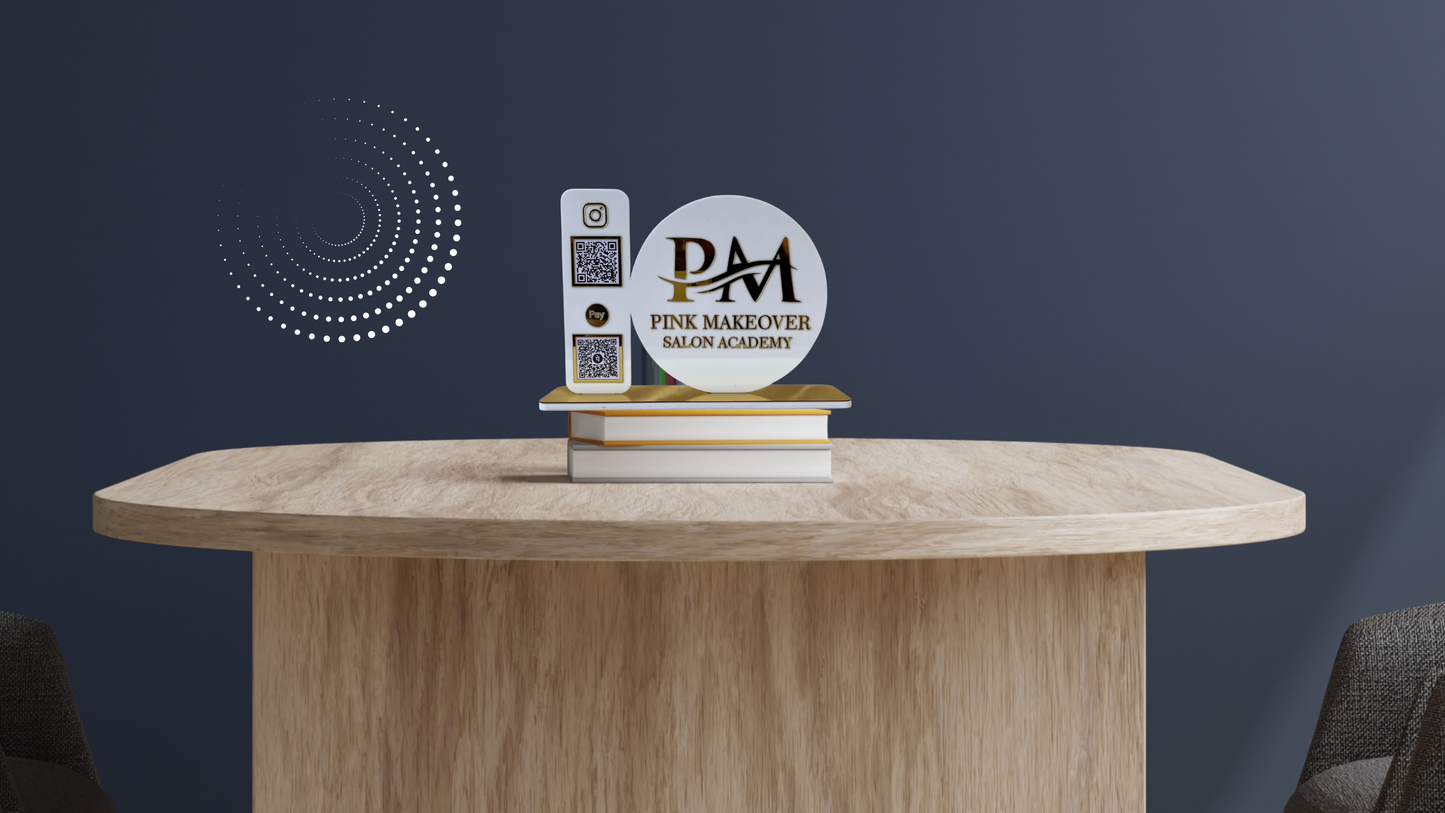 Custom Acrylic Dual QR Code Stand – Pink Makeover Salon Academy