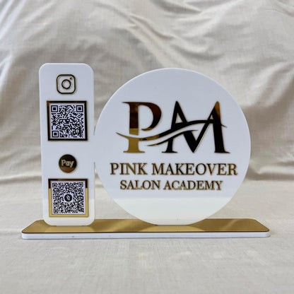 Custom Acrylic Dual QR Code Stand – Pink Makeover Salon Academy