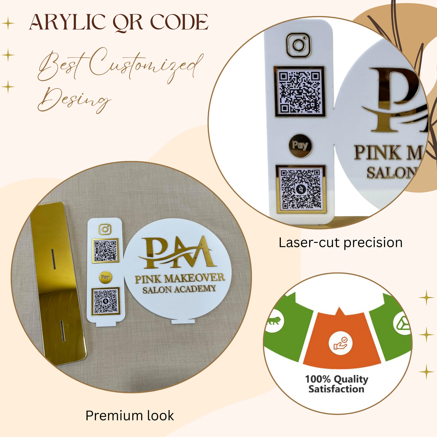 Custom Acrylic Dual QR Code Stand – Pink Makeover Salon Academy