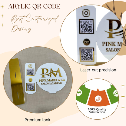 Custom Acrylic Dual QR Code Stand – Pink Makeover Salon Academy