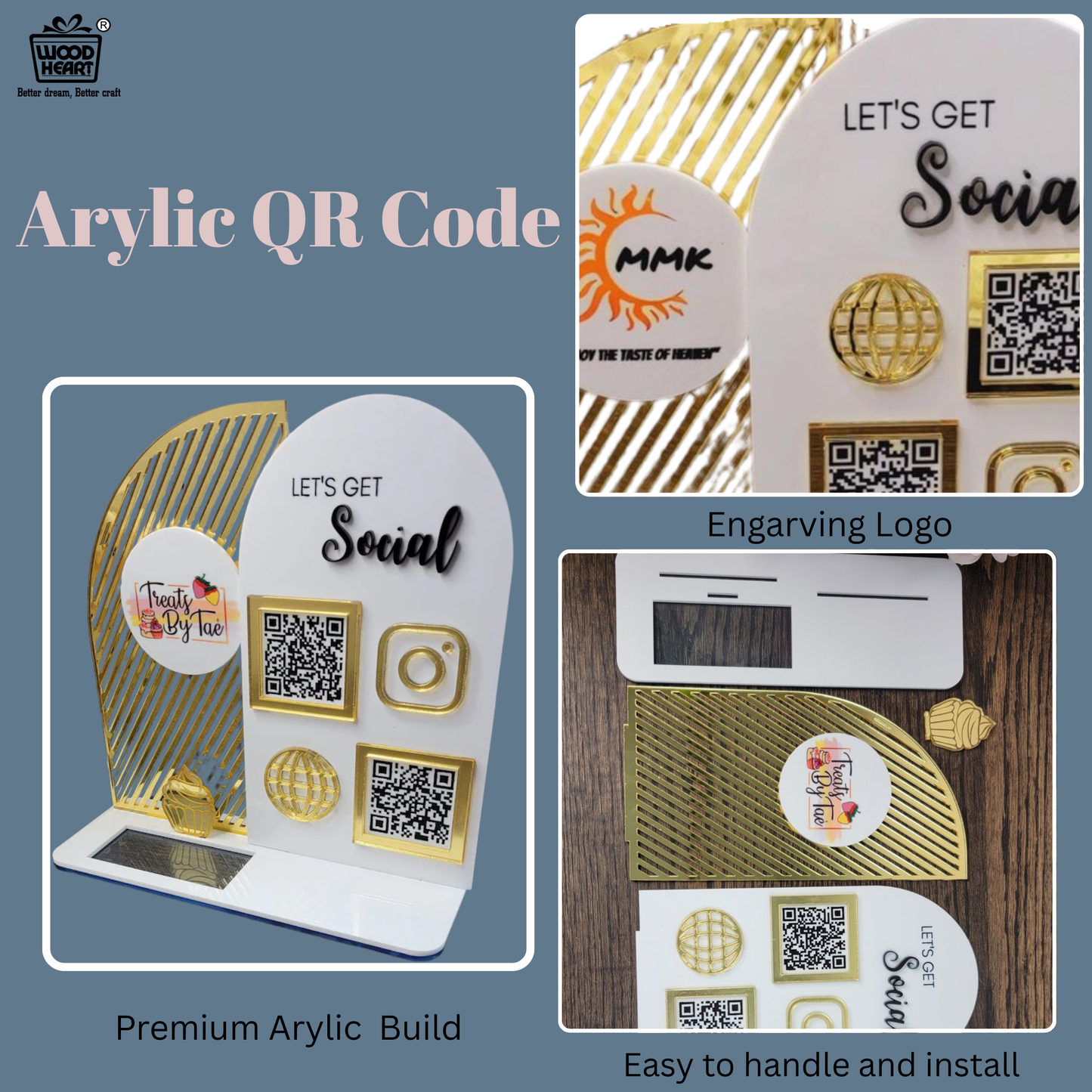 Custom Multi-QR Acrylic Social Media & Payment Stand – MMK