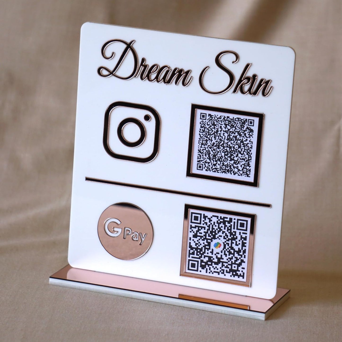 Custom Acrylic Dual QR Code Stand – Dream Skin