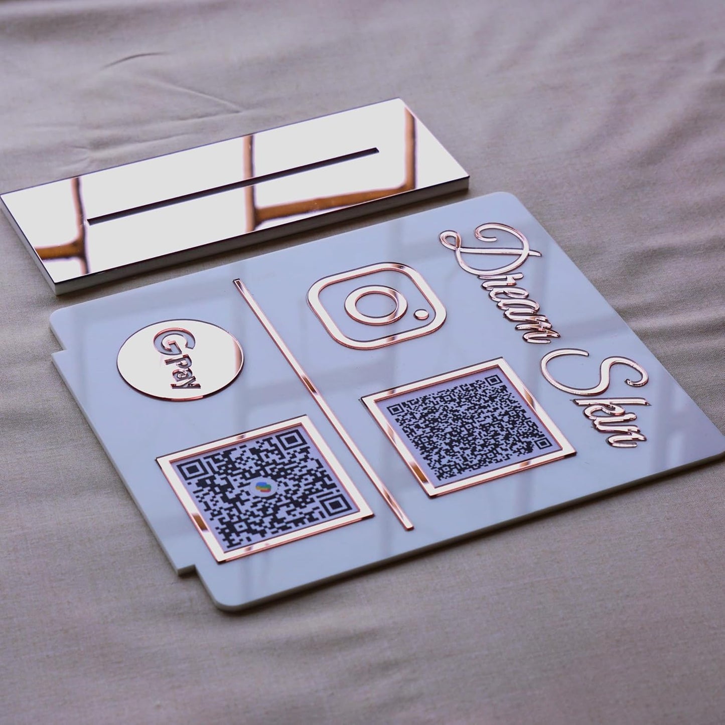 Custom Acrylic Dual QR Code Stand – Dream Skin