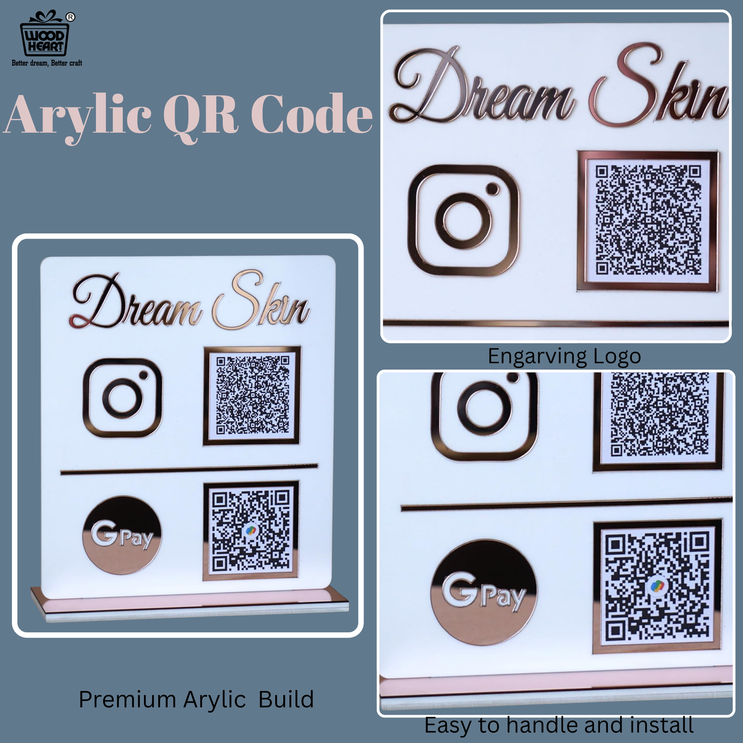Custom Acrylic Dual QR Code Stand – Dream Skin