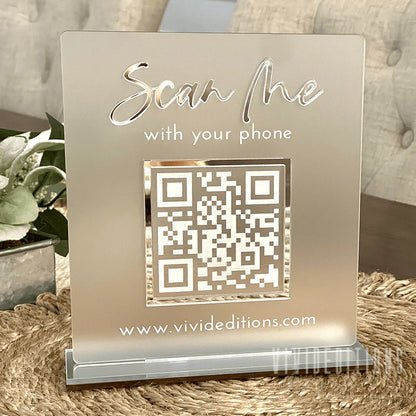 Premium Frosted Acrylic QR Code Table Display – Scan Me Edition