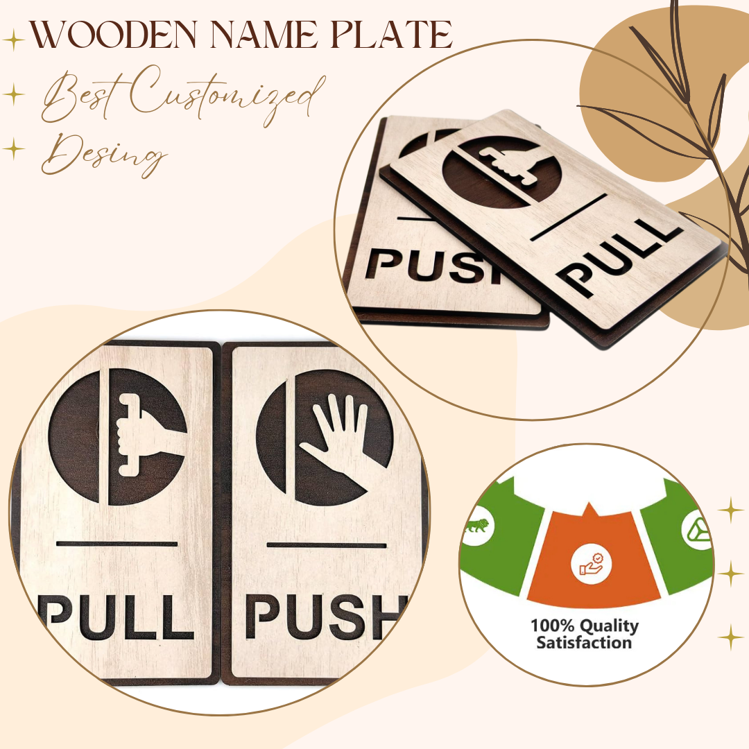 Wooden Push & Pull Door Sign Board Set
