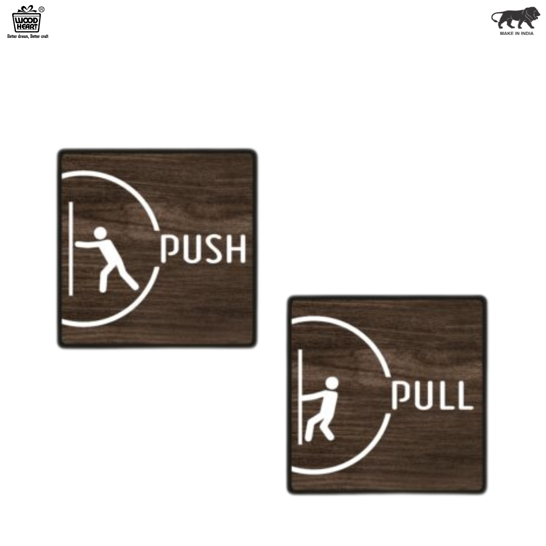 Modern Wooden Push & Pull Door Signs – Minimalist Engraved Set