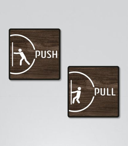 Modern Wooden Push & Pull Door Signs – Minimalist Engraved Set