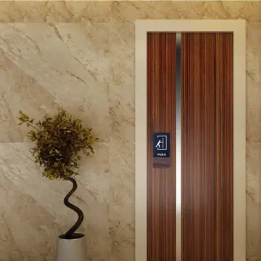 Modern Push & Pull Door Signs – Black & Wood Finish with Pictogram