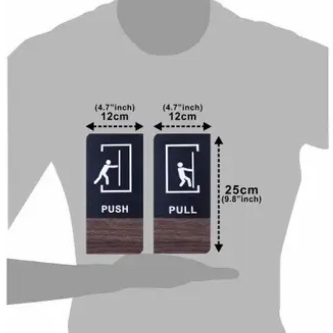 Modern Push & Pull Door Signs – Black & Wood Finish with Pictogram