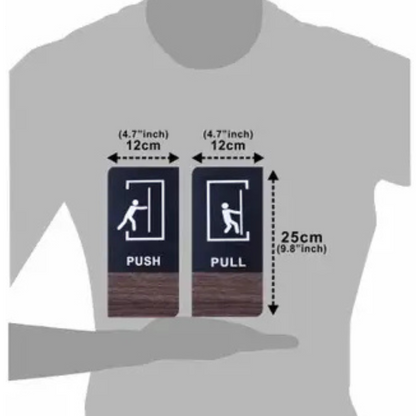 Modern Push & Pull Door Signs – Black & Wood Finish with Pictogram