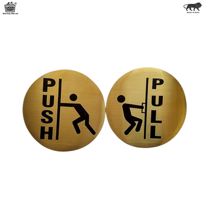 Premium Round Push & Pull Door Signs – Brushed Gold Finish with Pictogram