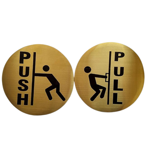 Premium Round Push & Pull Door Signs – Brushed Gold Finish with Pictogram