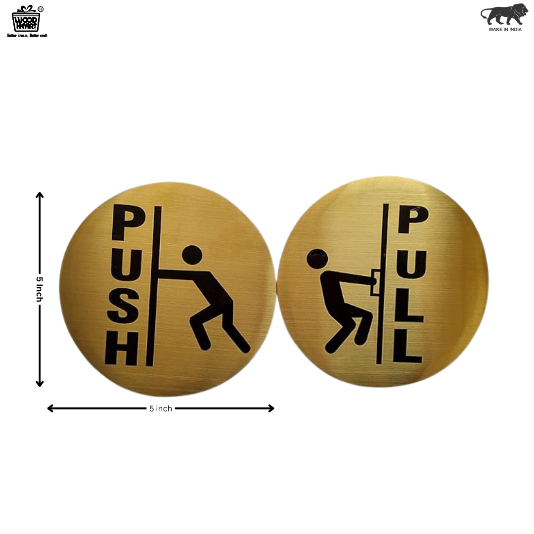 Premium Round Push & Pull Door Signs – Brushed Gold Finish with Pictogram