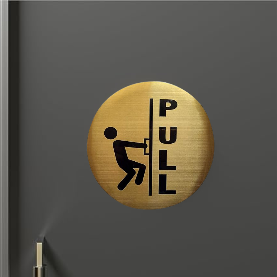 Premium Round Push & Pull Door Signs – Brushed Gold Finish with Pictogram