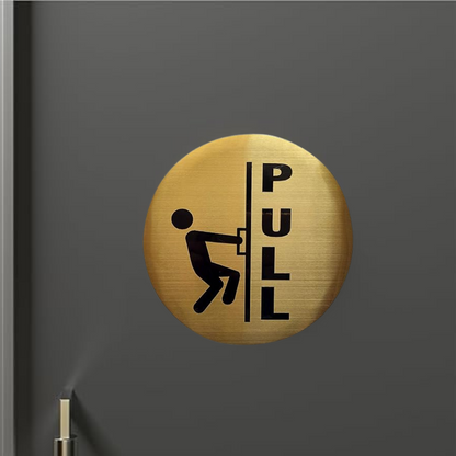 Premium Round Push & Pull Door Signs – Brushed Gold Finish with Pictogram