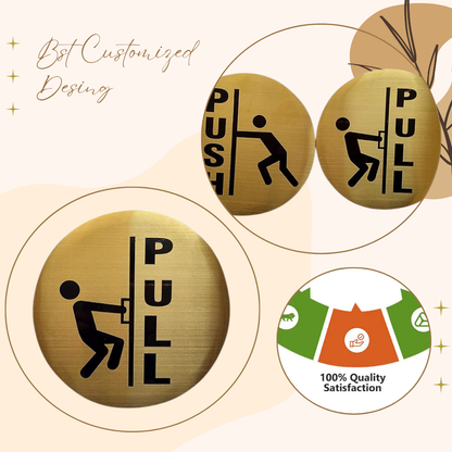 Premium Round Push & Pull Door Signs – Brushed Gold Finish with Pictogram