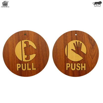 Wooden Push & Pull Door Signs – Round Engraved Design