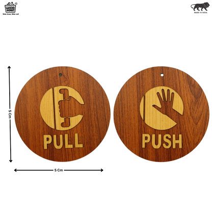Wooden Push & Pull Door Signs – Round Engraved Design