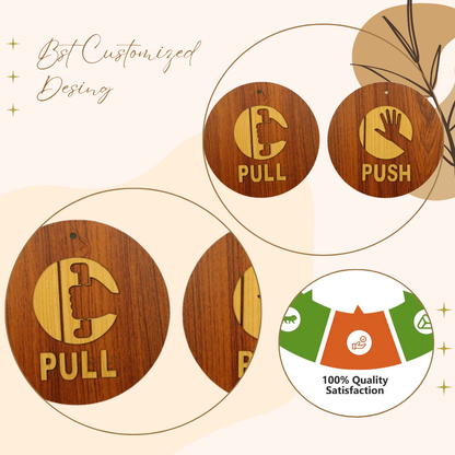 Wooden Push & Pull Door Signs – Round Engraved Design