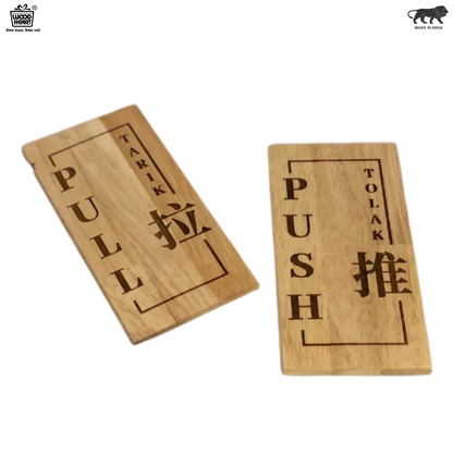 Wooden Push & Pull Door Signs with Multilingual Engraving