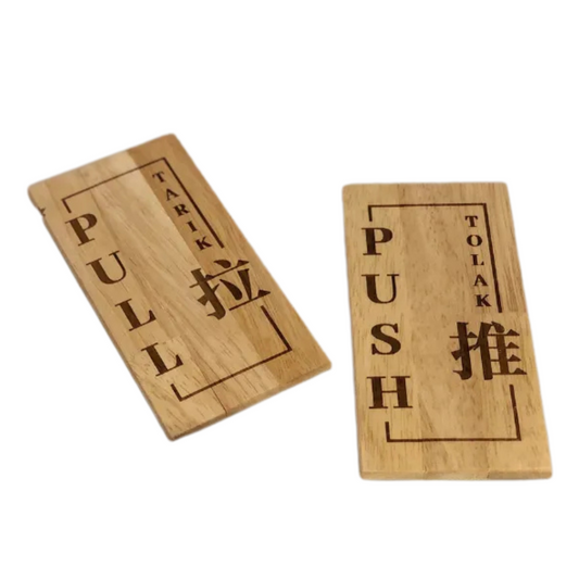 Wooden Push & Pull Door Signs with Multilingual Engraving