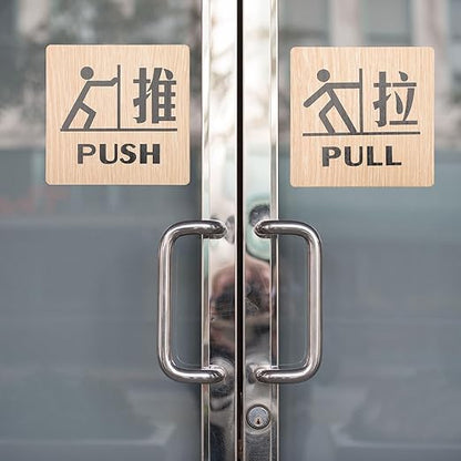 Wooden Push & Pull Door Sign Boards with Pictogram and Chinese Characters