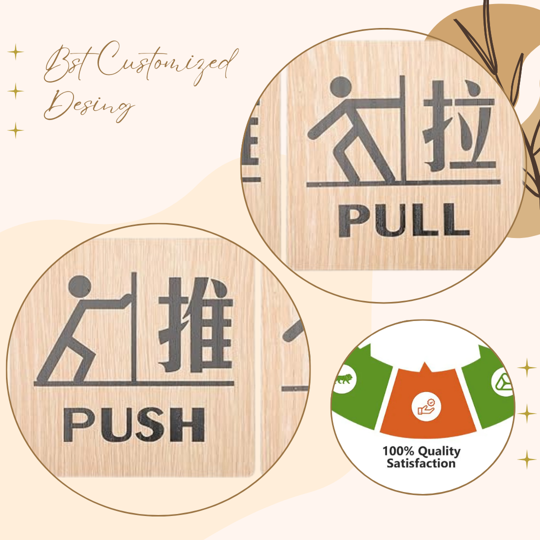 Wooden Push & Pull Door Sign Boards with Pictogram and Chinese Characters