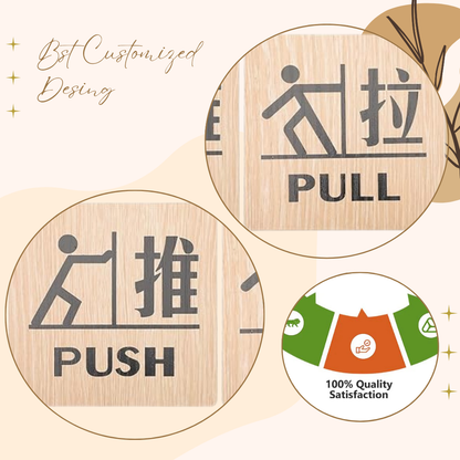 Wooden Push & Pull Door Sign Boards with Pictogram and Chinese Characters