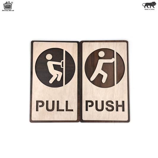 Wooden Push & Pull Door Sign Board with Human Figure Icons